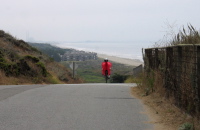 Ron Bobb descends to Sunset State Beach.