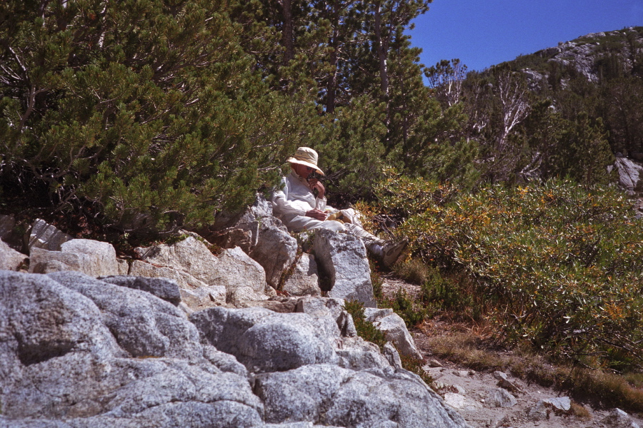 David rests in the sun at Ruby Lake.