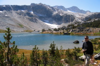 Bill at Greenstone Lake (10127ft), Mt. Conness (12590ft) in the background. (10150ft)