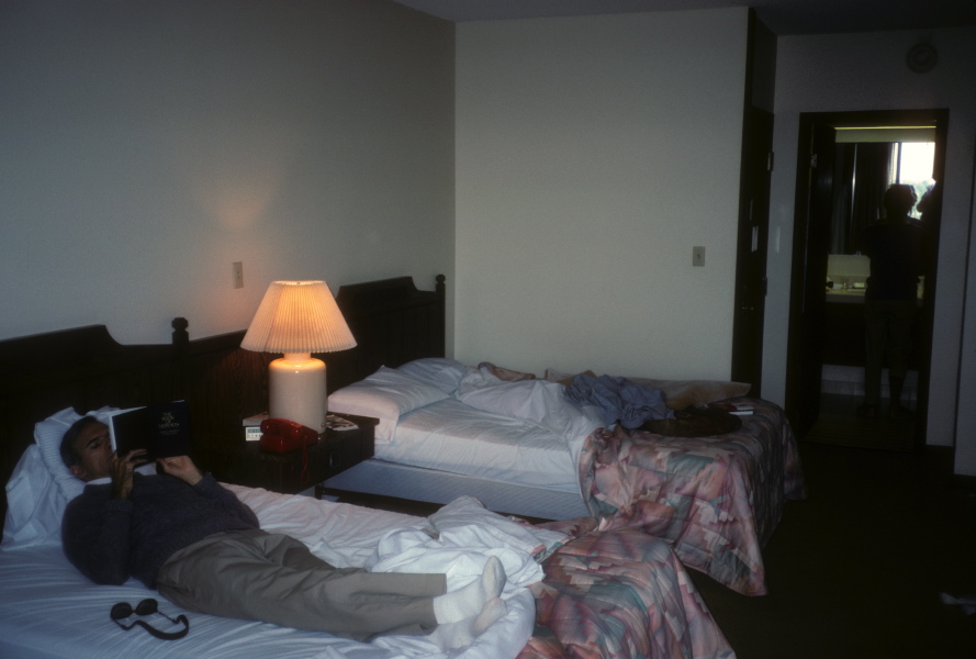 David reads the Book of Mormon he found in the hotel nightstand.