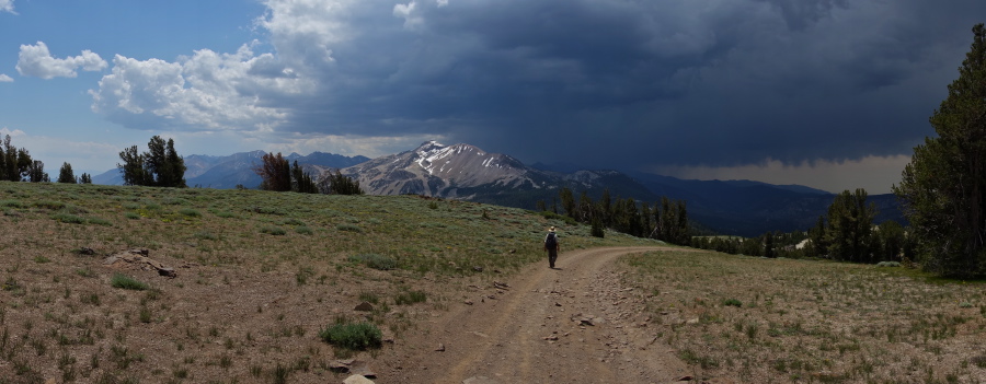 We descend San Joaquin Ridge toward the storm.