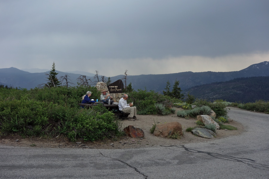 A quick lunch picnic under dark skies