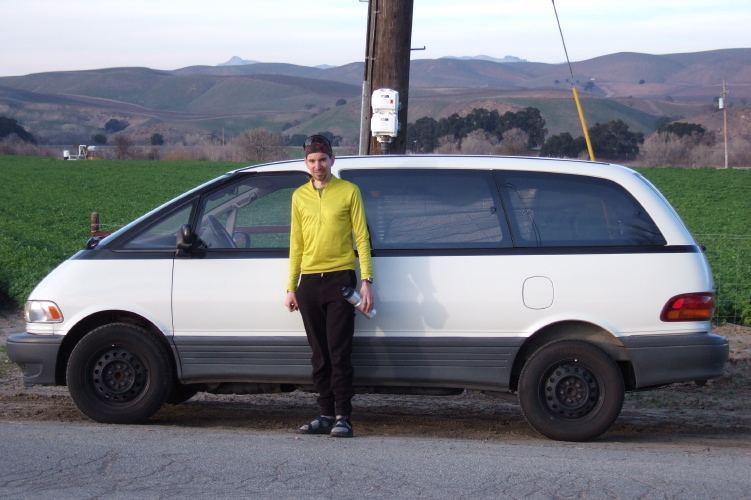Zach models his unadorned van.