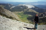 Bill on San Joaquin Ridge over Deadman Creek and White Wing Mountain.