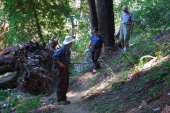 Hiking around a fallen tree