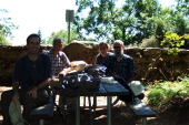 Resting at the convenient picnic table.