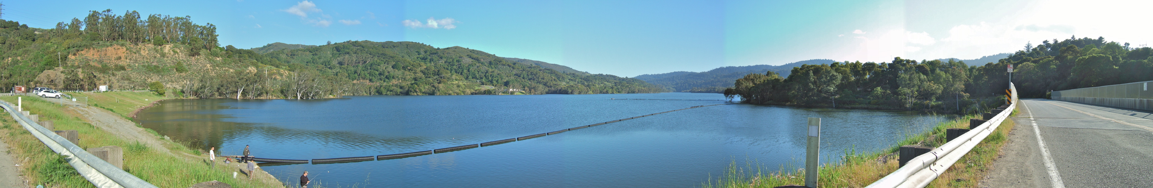 Panorama of a full Lexington Reservoir from Lenihan Dam