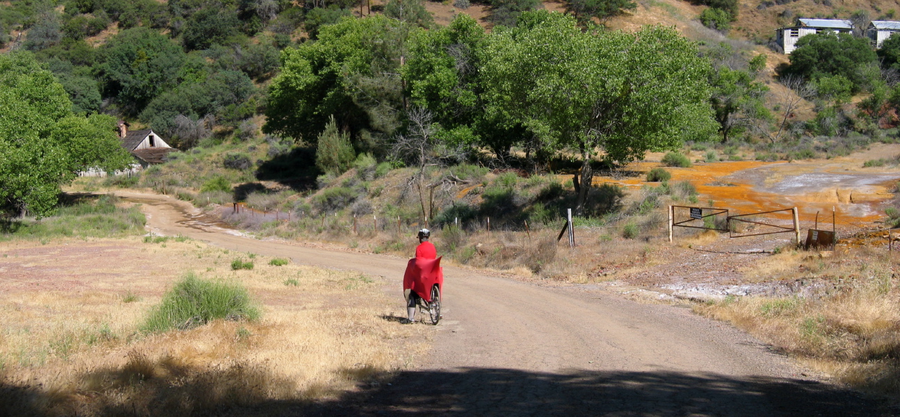 Acid Mine Discharge leaking out over the road and into San Carlos Creek just below the town of Idria. (2580ft)