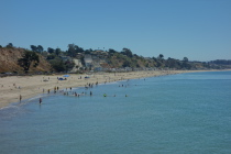 Beachgoers enjoy a warm day in the water.