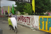 Bill arrives at the finish line at Cathedral City Park.