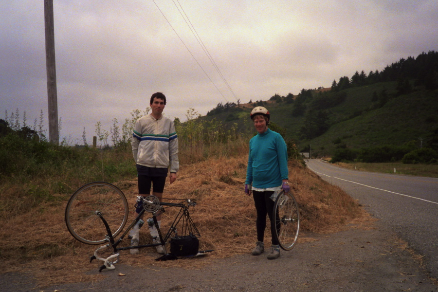 Chris fixes a flat on Cloverdale Rd.