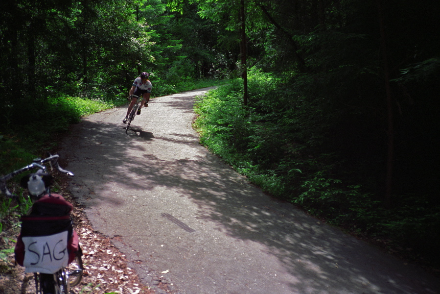 Pipeline Rd.!  Rider descending the steep part.