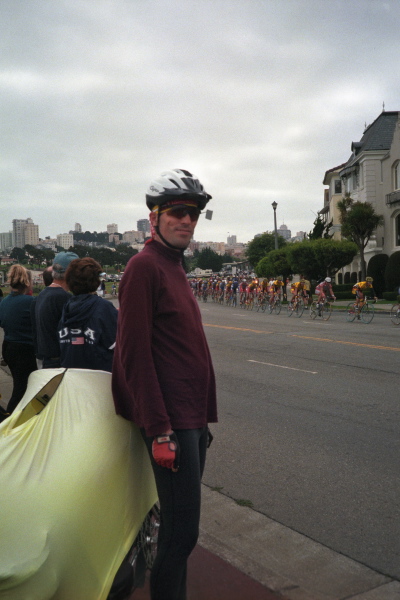 Bill watches the race on Marina Blvd.