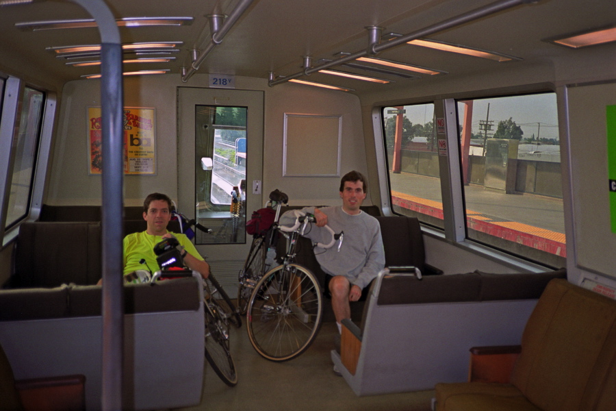 Gardner and Bill taking BART from Union City to San Francisco.