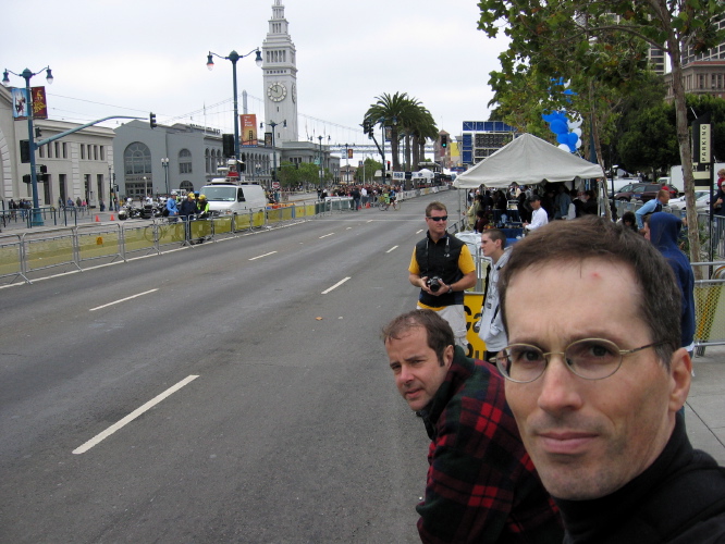 Waiting for the racers to come through the finish area