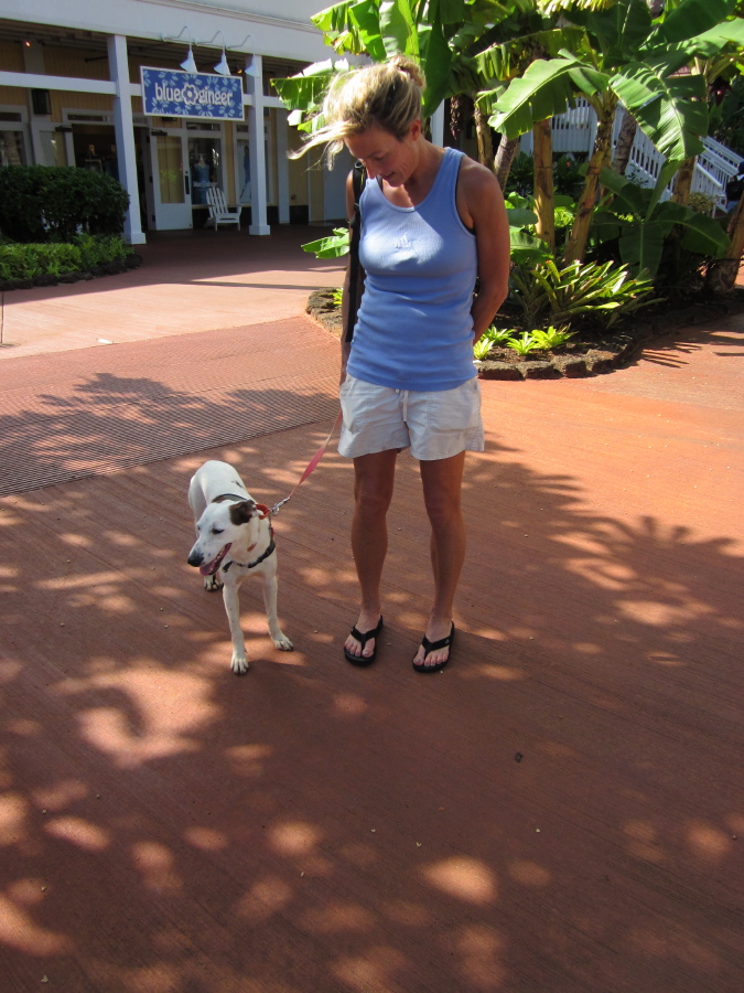 Laura and doggie at Kukui'ula Village