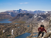 Stella high on the rocks.  Steelhead Lake, Saddlebag Lake, and Mt. Dana are in the background.  <br />Photo courtesy of Frank Paysen.