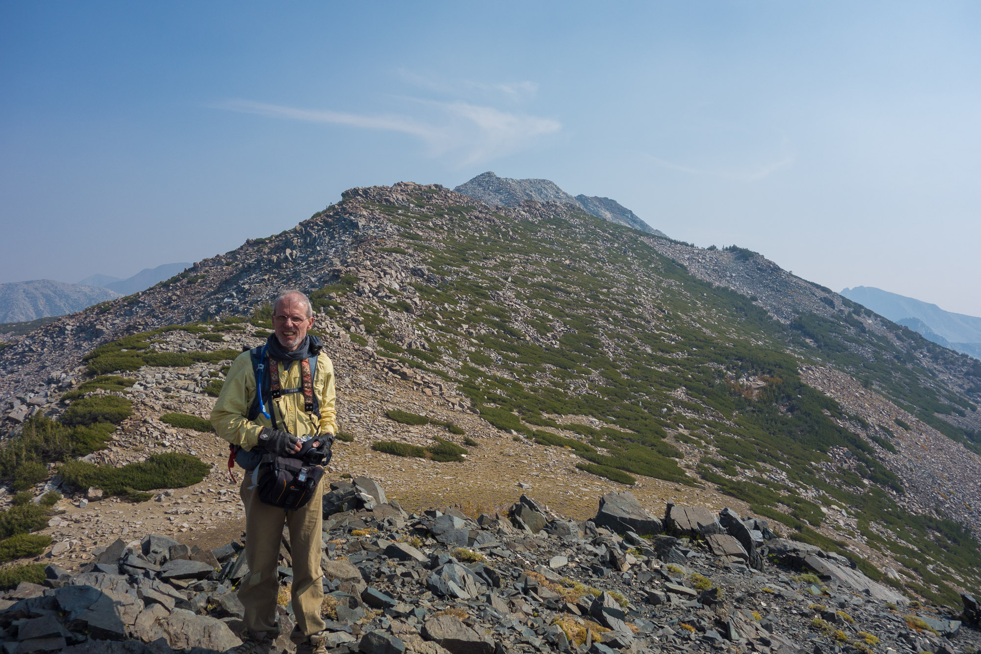 Pyramid Peak summit is the second peak visible to the south.