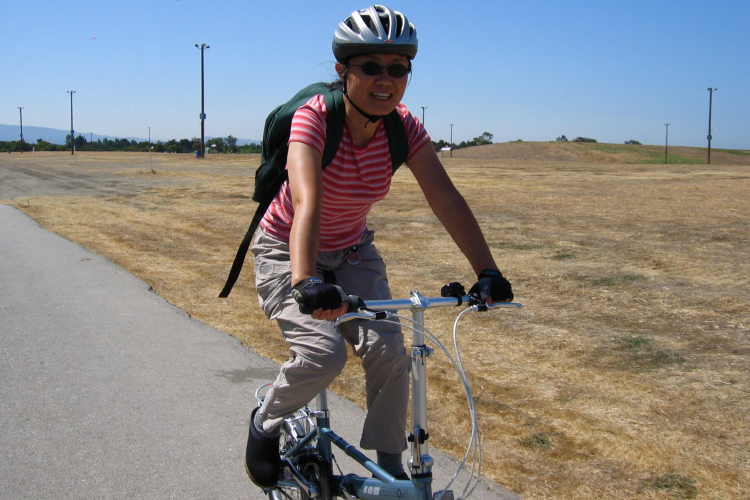 Noriko on her Dahon.