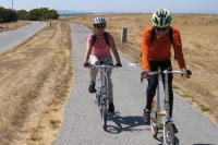 Noriko (l) and Zach on the trail at Shoreline Park. (2)