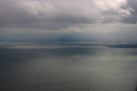 San Mateo Bridge and south bay on approach to SFO