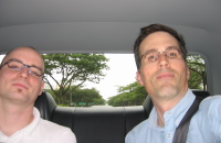 Michael Zumpe (l) and Bill Bushnell returning to the hotel after work