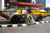 Hans Schroeter waits to board the Ducktours duckmobile