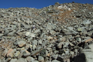 Frank and Stella make their way down a pile of talus.