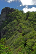 People can be seen ahead on the trail to the summit.