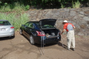 At the trailhead, getting ready to hike