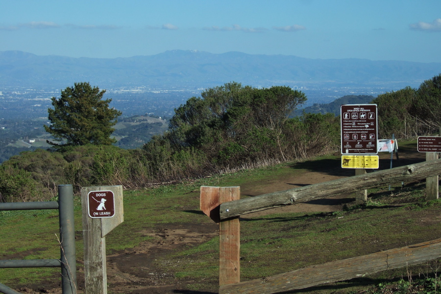 Snow is still visible on Mt. Hamilton from the Spring Ridge trailhead near Windy Hill.