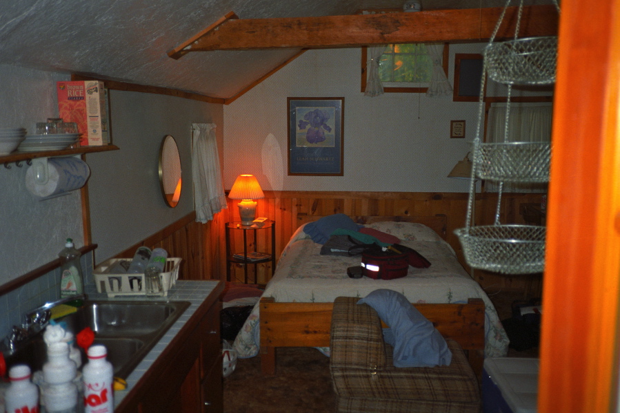 Inside of our tiny cabin at Sorensen's.