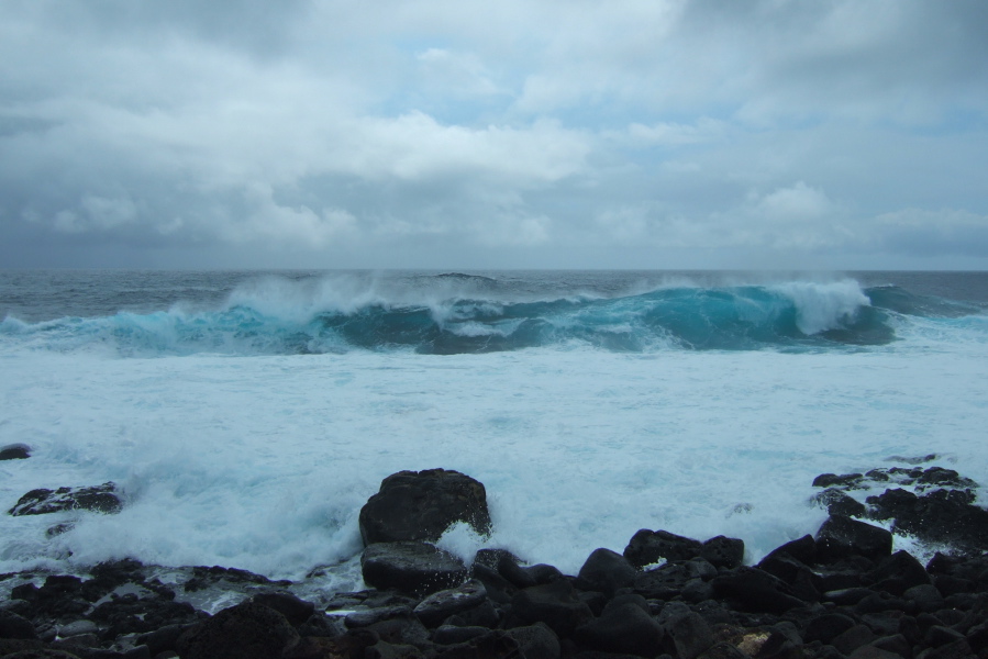 The violent surf here is unsuitable for swimming.