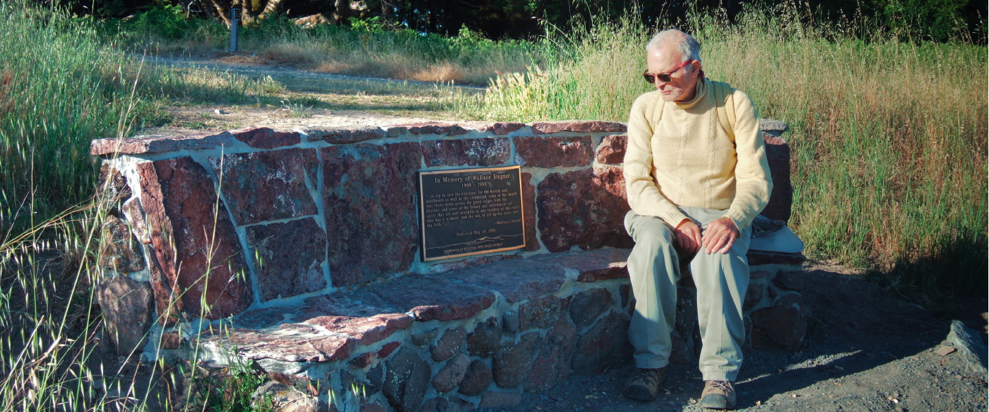 David at the Wallace Stegner Bench on Long Ridge