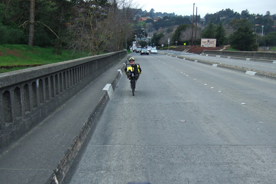 Zach climbs across the BNSF bridge in Pinole.