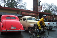 Old cars parked outside of Trestle Park.