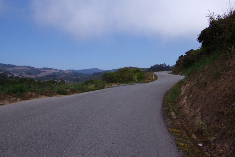 Climbing Bean Hollow Rd. on the edge of the fog.