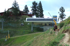 We arrive at the upper gondola station and The Roundhouse (upper left)