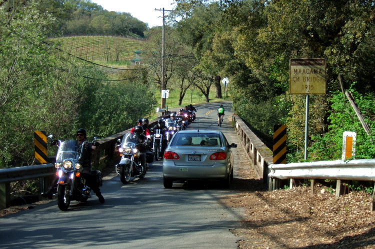 Crossing a Maacama Creek bridge on Chalk Hill Rd.