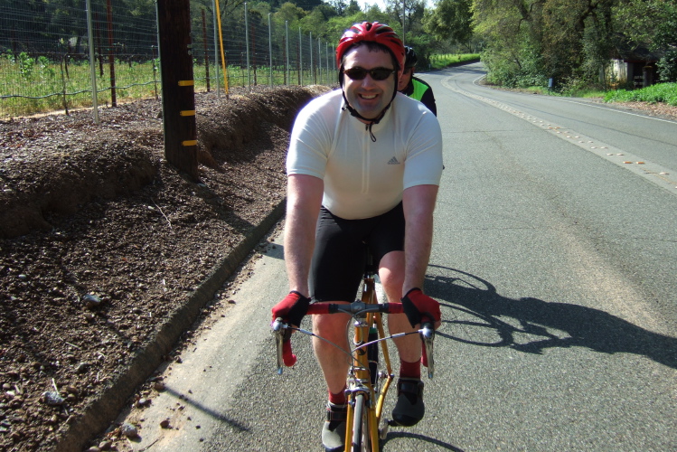 Mike and Todd (rear) try to get a draft of my tail.