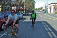 Riding through downtown Healdsburg.