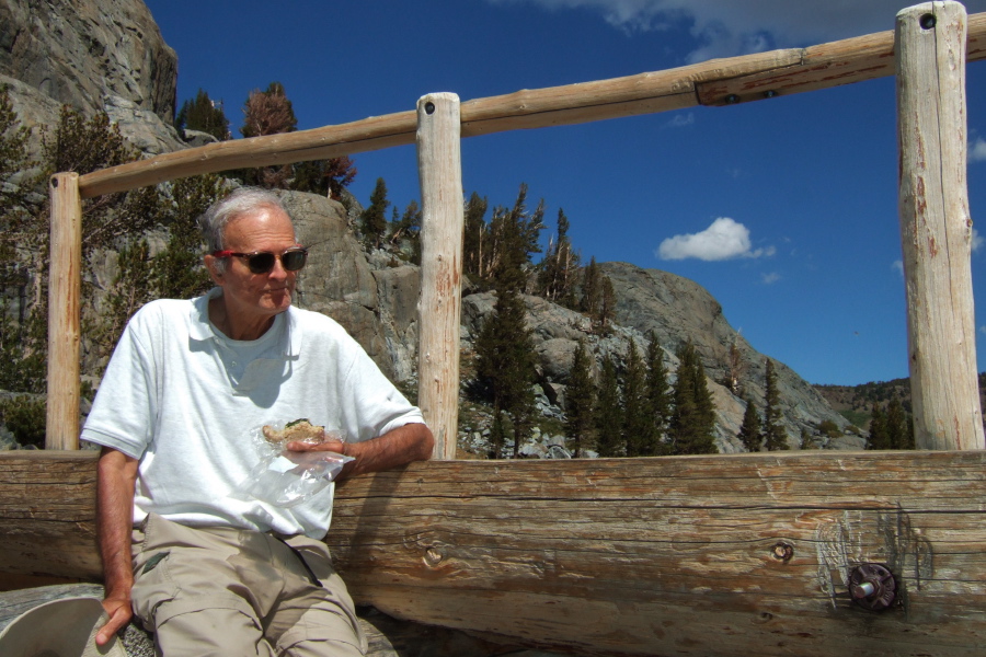David forces down a sandwich at Garnet Lake.