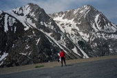 Stella pauses in front of the Dana Plateau.