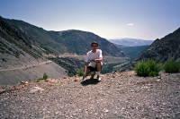 Bill near top of climb, Tioga Pass east.
