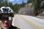 Bill heading east on Tioga Rd. just past Yosemite Creek (7580ft).