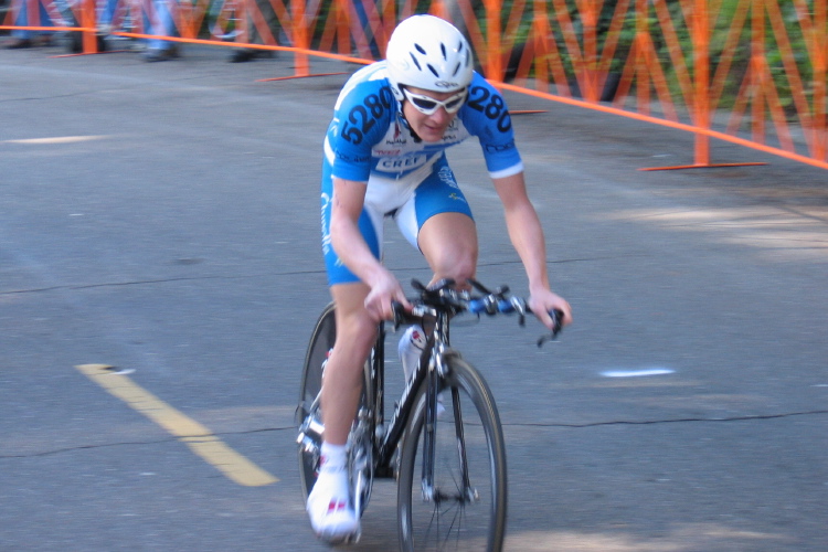 A TIAA-CREF rider starts up Telegraph Hill