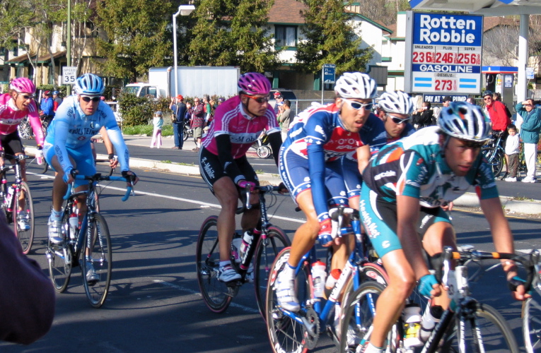 One of the later bunches racing down Piedmont Rd.