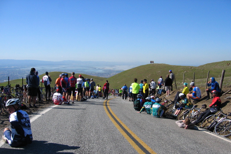 Spectators at the false summit of Sierra Rd.