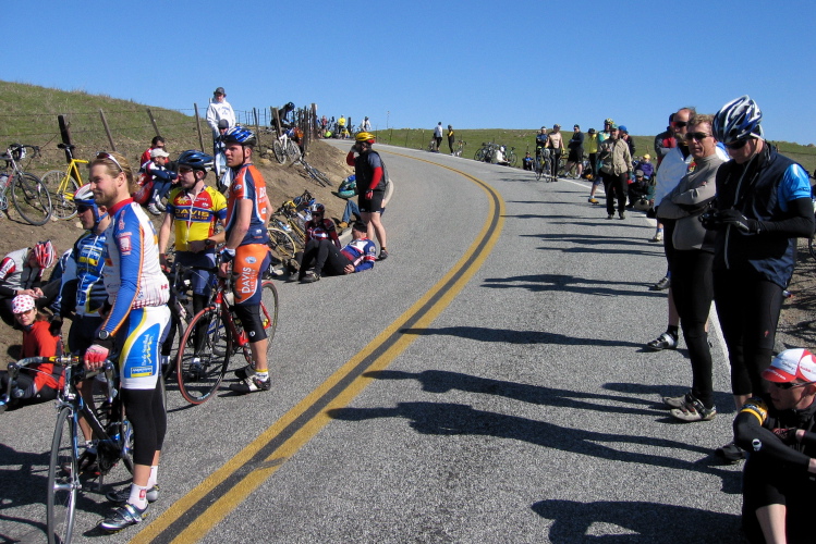 Spectators just below the false summit on Sierra Rd.