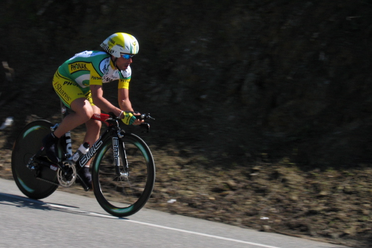 A Phonak rider crests Bailey Rd.